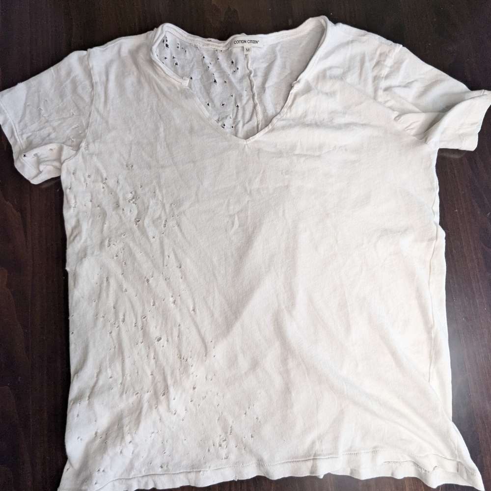 Cotton Citizen Cream Distressed V-Neck Tee